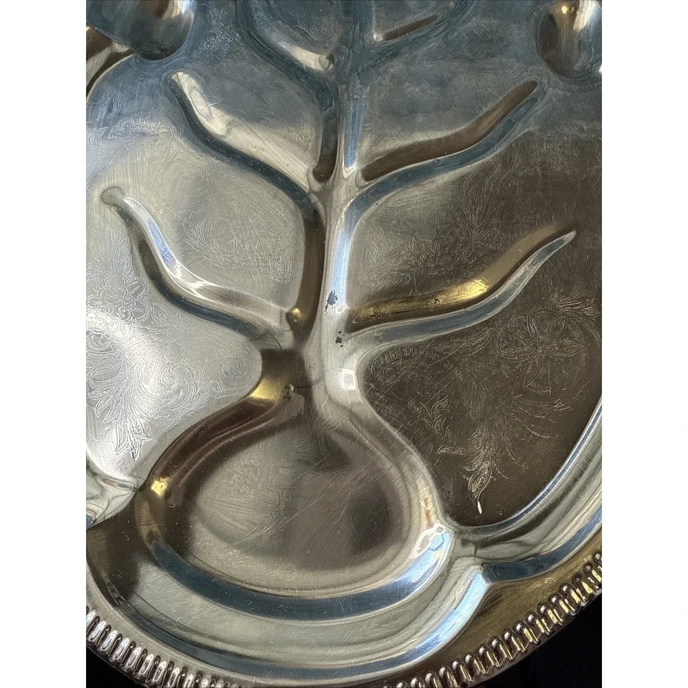 Vintage Stainless Steel Turkey Serving Tray With Drainage Tree Channels & Etched